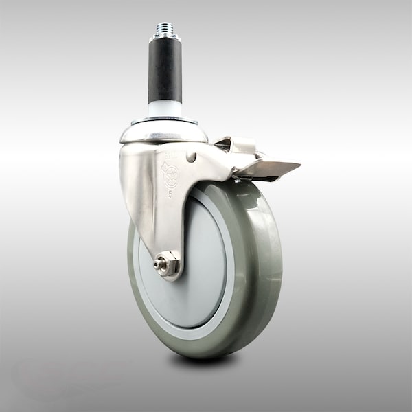5 Inch 316SS Gray Poly Swivel 1 Inch Expanding Stem Caster Lock Brake SCC